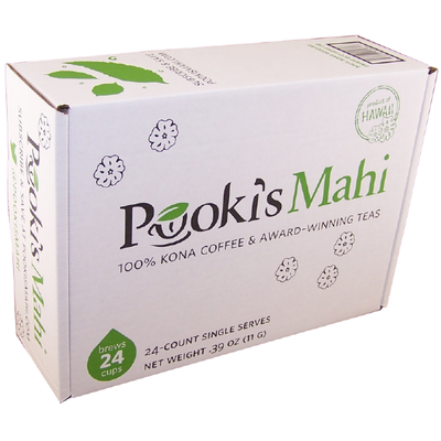 Private Label Packaging - Pooki's Mahi 100% Kona coffee pods sustainable pods
